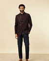 Dark Blue Dark Brown Sequin Embellished Jodhpuri Suit image number 3